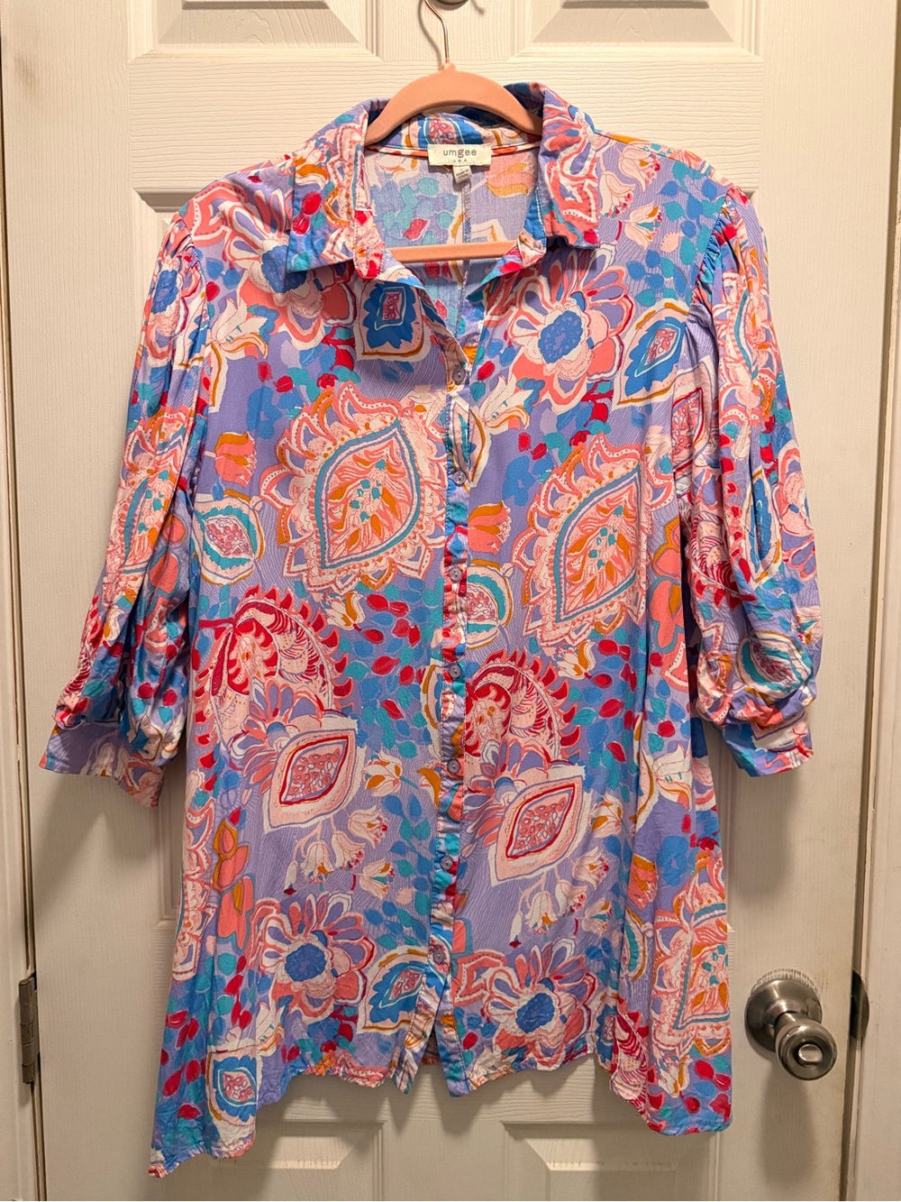 Umgee Multicolor Paisley Button-Front Blouse in Lavender and Pink